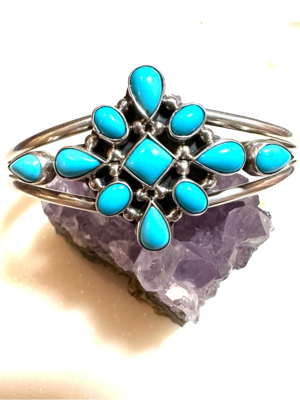 Running Bear Navajo Blue Kingman Turquoise Sterling Silver Cuff Bracelet